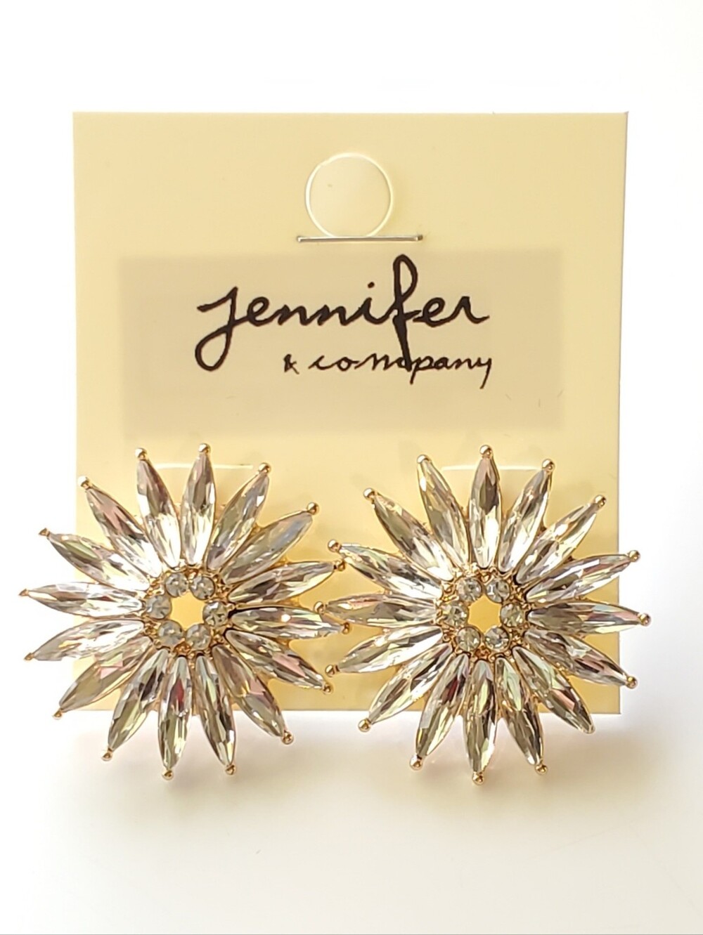 Gold Clear Crystal Sunburst Stud Earrings